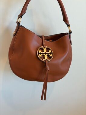 Tory Burch Cognac Leather Hobo with Logo Medallion